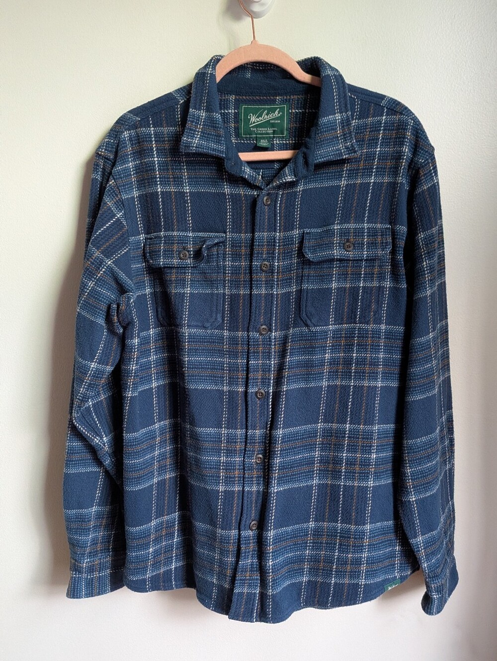 WOOLRICH Blue Plaid Unisex Cabin Cotton Button-Up Shirt Jacket Size Large